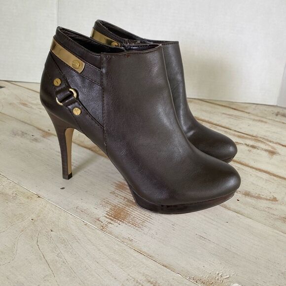 MARC FISHER booties Blaine 3 Dark Brown heeled boots faux leather Size 6.5 M EUC - Picture 7 of 12